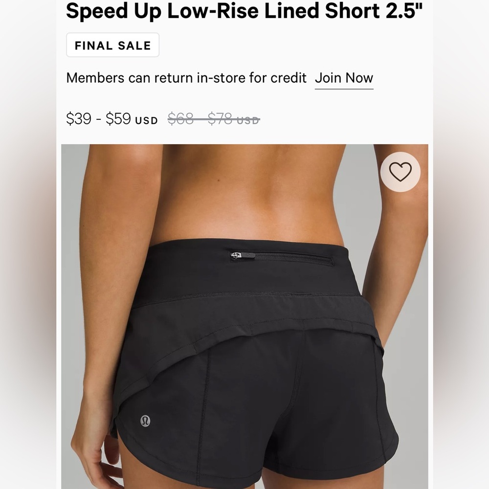 Lululemon Speed Up Low Rise Lined Short 2.5 Black